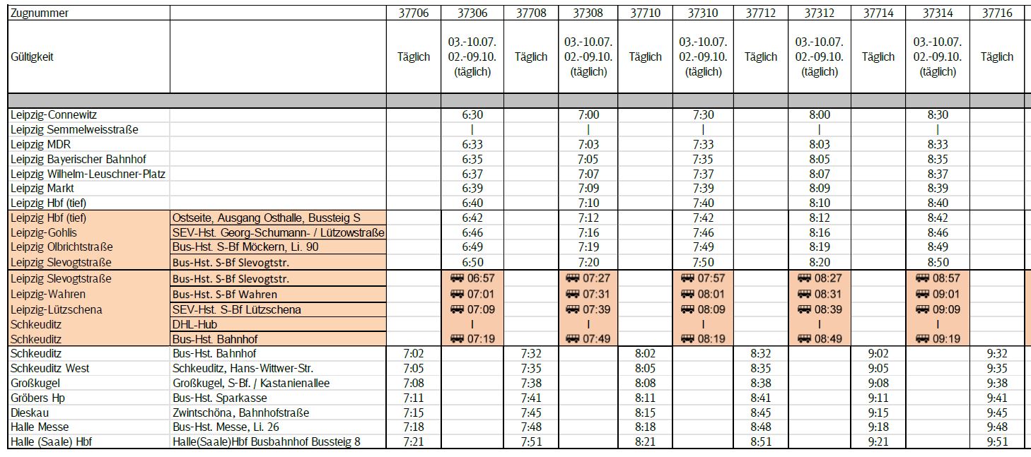 Ersatzfahrplan Vormittag